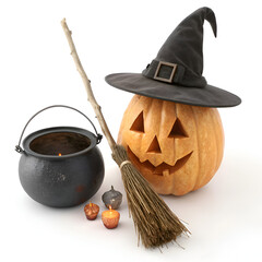 Halloween pumpkin with witch hat