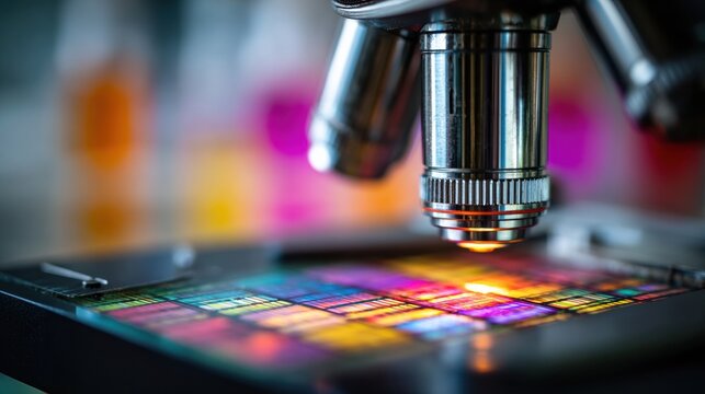 Exploration of Colorful Microscopic Slides in a Laboratory Setting During a Scientific Research Session