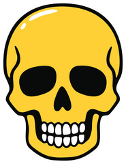 Obraz premium Cartoon Yellow Skull with Black Eyes and Mouth Detail