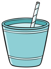 A simple cartoon drawing of a blue glass filled with a light-colored liquid and a straw