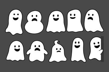 A cute ghost clipart collection featuring adorable cartoon ghosts with funny and spooky expressions.