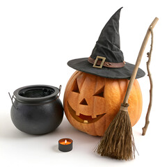 Halloween pumpkin with witch hat