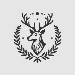 Obraz premium Elegant deer head inside wreath, simple and clean design.