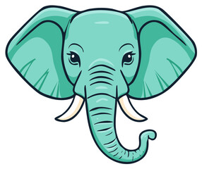 Fototapeta premium Vibrant Aqua Elephant Head Cartoon Graphic for Zoo or Safari Theme