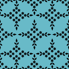 Elegant Black Floral Seamless Pattern on Turquoise Blue Background
black and white seamless pattern