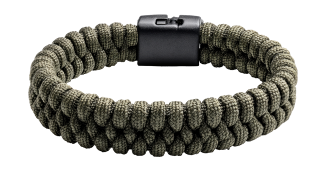 Olive drab braided fabric bracelet with black clasp