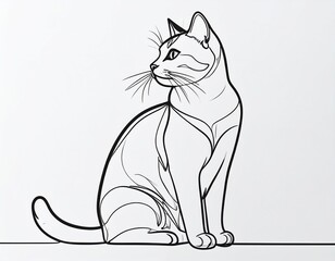 A stylized line drawing of a seated cat looking to the left, with elegant curves and a minimalist design.