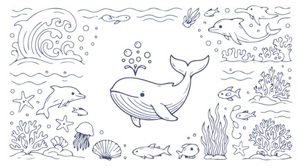 Whimsical underwater scene with marine life whale dolphin © MdAzgor