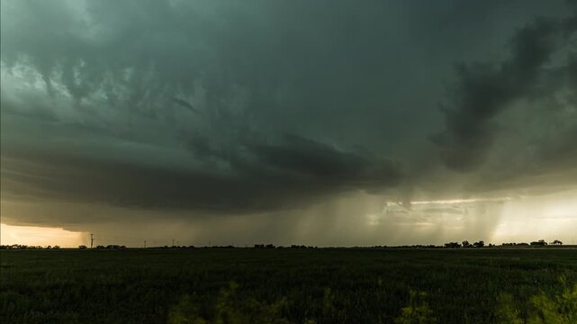 Electric Supercell Thunderstorm with Lightning Bolts in Colorado Nature Landscape Timelapse
