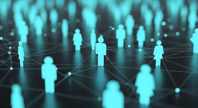 Connected Community: Representing the essence of global digital connections, abstractly symbolizing the intricate interplay of individuals forming a vast interconnected network. - Powered by Adobe