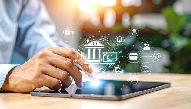 Person using a tablet for digital banking and financial management.