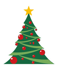 Simple Christmas Tree Vector with Star Ornaments and Red and Green Design