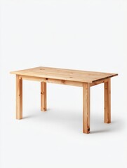 Light Brown Wooden Rectangular Dining Table on White Background