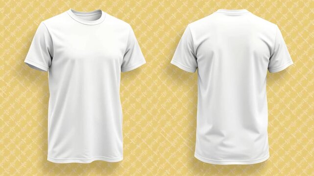 White t shirt blank short sleeve cotton unisex back view plain casual apparel isolated mockup front and back clothing template yellow background