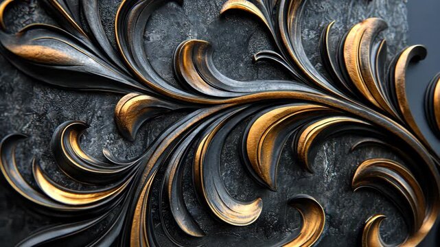 Elegant Ornate Swirls in Gold and Dark Metal.