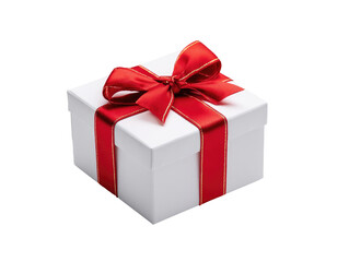 Fototapeta premium White gift box with red ribbon and bow
