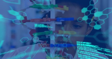 Animation of science data processing over schoolgirl - Powered by Adobe