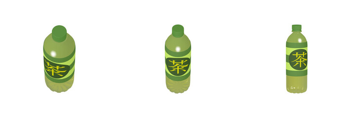 日用品のイラスト素材　ペットボトル　650ml 　お茶（1）　カット三点セット
