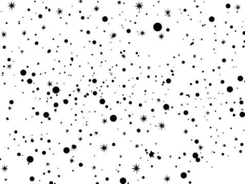 Abstract black background with scattered white and gray shapes