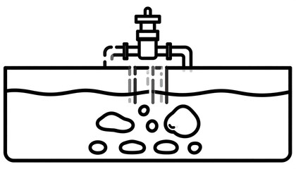 Diagram of a water filtration system.  Water flowing out of a tank