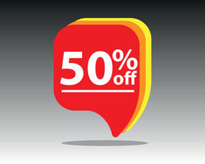 50% Off Discount Speech Bubble Tag. Red and Yellow Sale Promotion Sticker. Vector Illustration