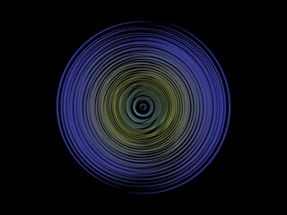 Vector background of rotating elliptical 3D shapes, consisting of a pattern of squares and wavy lines with colorful gradations.	
