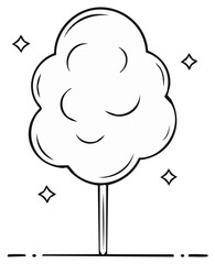 Whimsical Cotton Candy Outline with Sparkling Stars for Coloring Activity