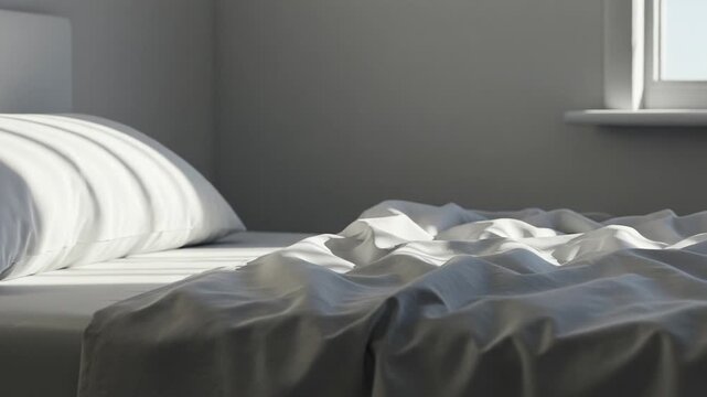 Cozy bedroom with rumpled sheets and soft light
