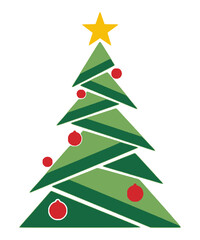 Simple Christmas Tree Vector with Star Ornaments and Red and Green Design