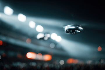 drones form digital canopy over outdoor event creating innovative protective structure