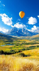 Fototapeta premium Hot Air Balloon Over Majestic Mountain Valley