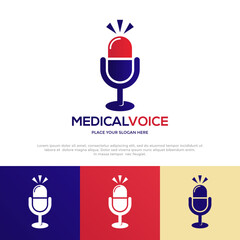 A modern logo for a medical podcast. This design combines a microphone with a medical symbol, perfect for healthcare communication and information platforms.