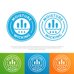 A circular stamp logo for moisture-wicking fabrics. The design features waves and drops, ideal for athletic wear and sportswear brands.