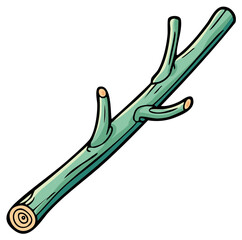 Cartoon wooden branch with small twigs and rough texture