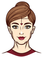Traditional South Asian Woman Portrait Illustration Featuring a Bindi and Elegant Hair Bun Style