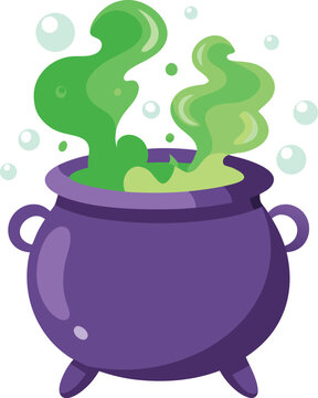 Witch cauldron bubbling potion smoke swirls