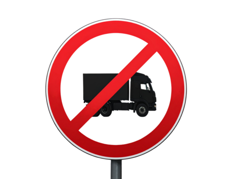 Angled Perspective of Truck Transport Restriction Warning Sign, isolated on transparent background PNG