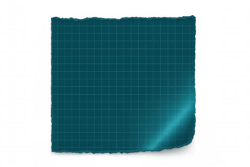 Close-up of a torn piece of teal graph paper with a transparent background, creating a versatile design element