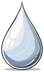 Stylized cartoon water drop illustration with shiny highlights and a shadow