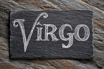 Chalkboard Style Sign Displaying the Word Virgo on Slate Surface