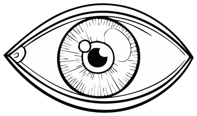 Stylized human eye line art drawing. Black and white graphic icon for vision, perception, and looking concepts.