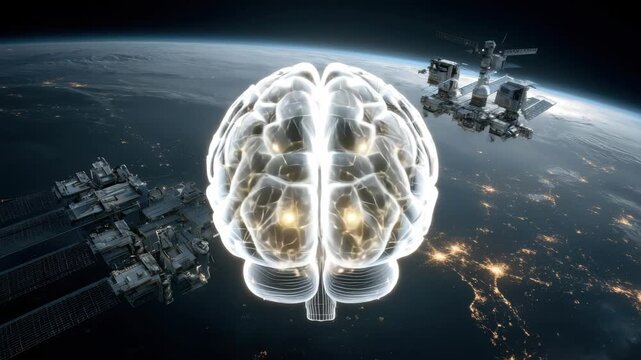 An abstract representation of a brain surrounded by the Earth and outer space. The image conveys a sense of exploration and innovation, highlighting the connection between mind and space.