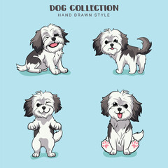 Cute Havanese dogs vector set Collection of hand drawn kawaii style in illustration