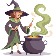 Witch stirring potion with swirling smoke rings