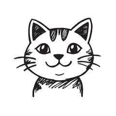 Cat Doodle Black and White Illustration Vector Image Cute Kitten Sketch Line Art Drawing Silhouette