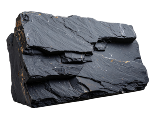 Angled Perspective of Dark Slate Stone Piece Highlighting Rough Edge, Isolated on Transparent Background PNG
