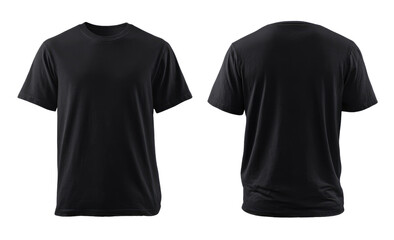 Naklejka premium Front and back view of a dark gray/black plain crew-neck t-shirt