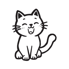 Cat Doodle Black and White Illustration Vector Image Cute Kitten Sketch Line Art Drawing Silhouette