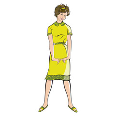 isolated fashion waman in green frock vector icon