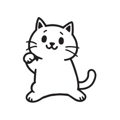 Cat Doodle Black and White Illustration Vector Image Cute Kitten Sketch Line Art Drawing Silhouette
